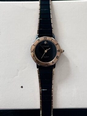 Dufonte Black and Gold Women’s Dress Watch - Classic Roman Dial